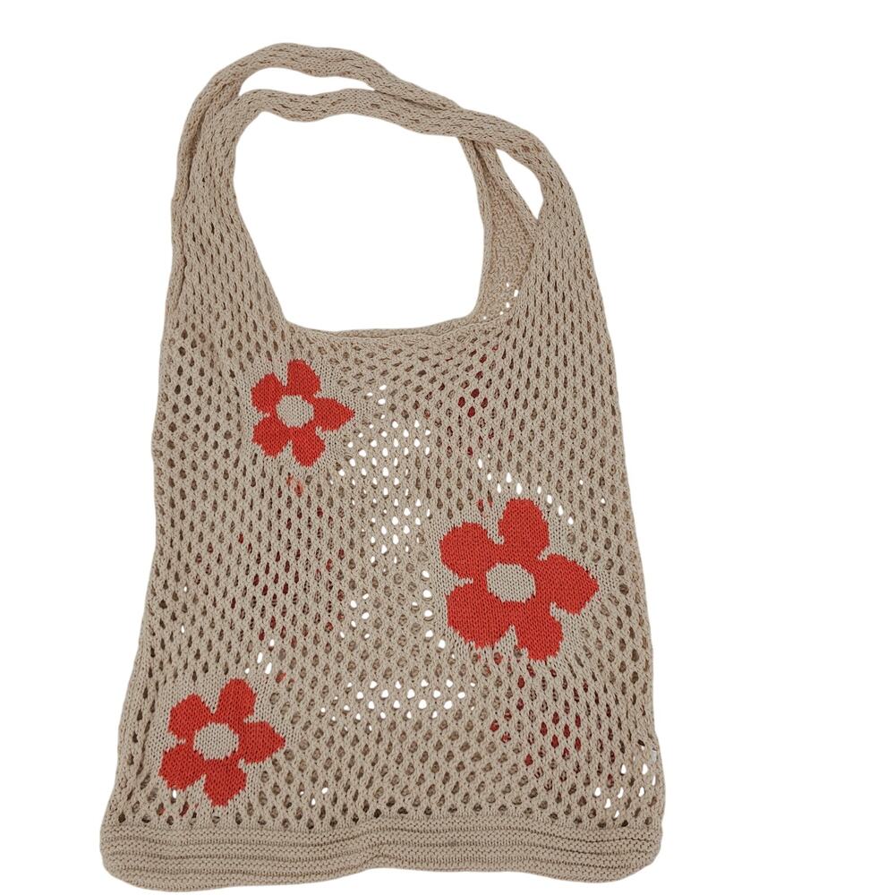 Crochet Tote Mesh Beach Bag Floral Fairycore Hobo Fairy Y2k Coastal Cowgirl - Picture 1 of 6